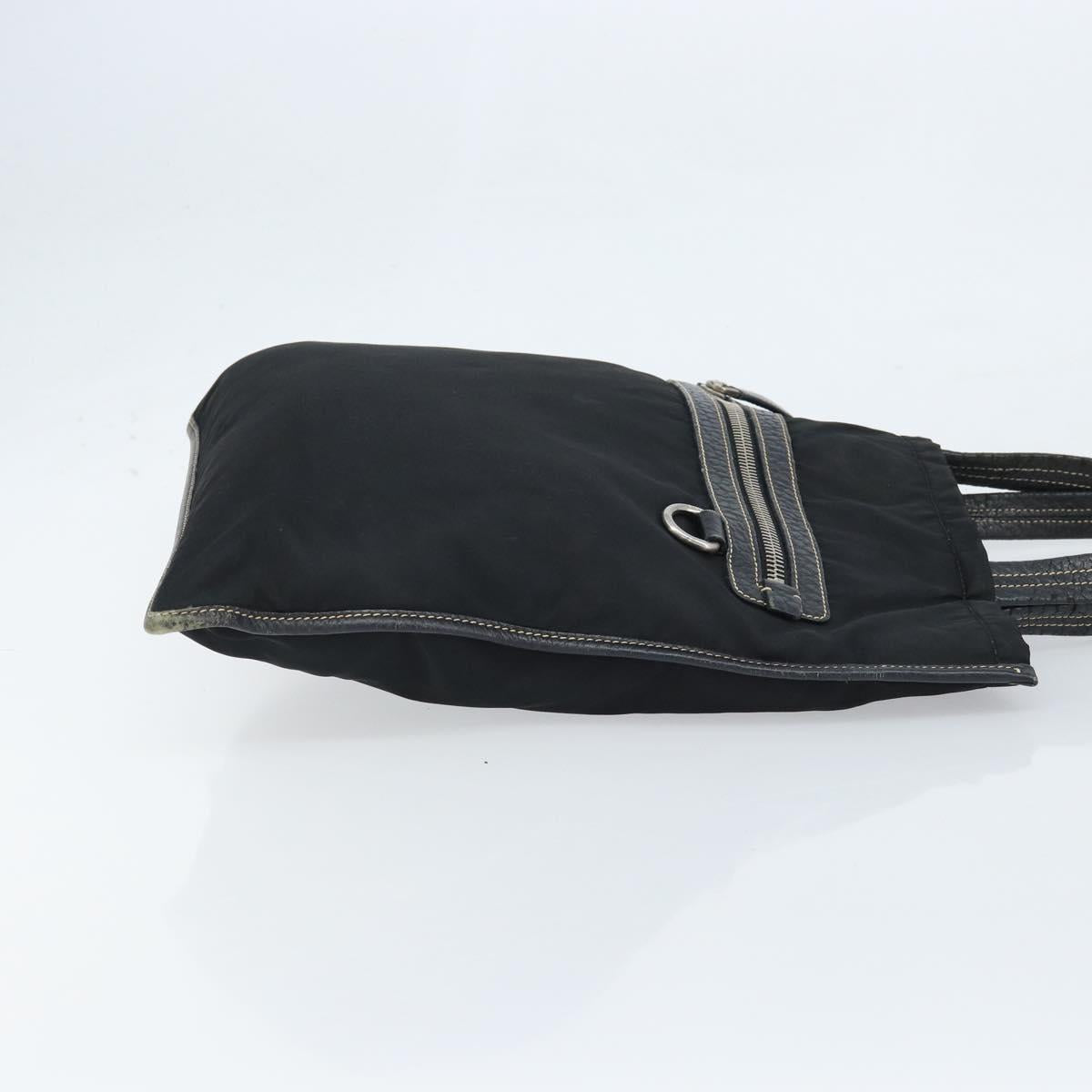 PRADA Tote Bag Nylon Black Silver Auth 172974