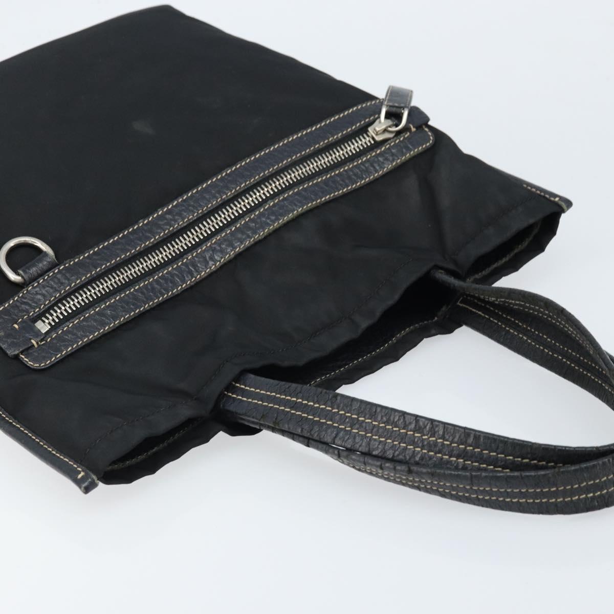 PRADA Tote Bag Nylon Black Silver Auth 172974