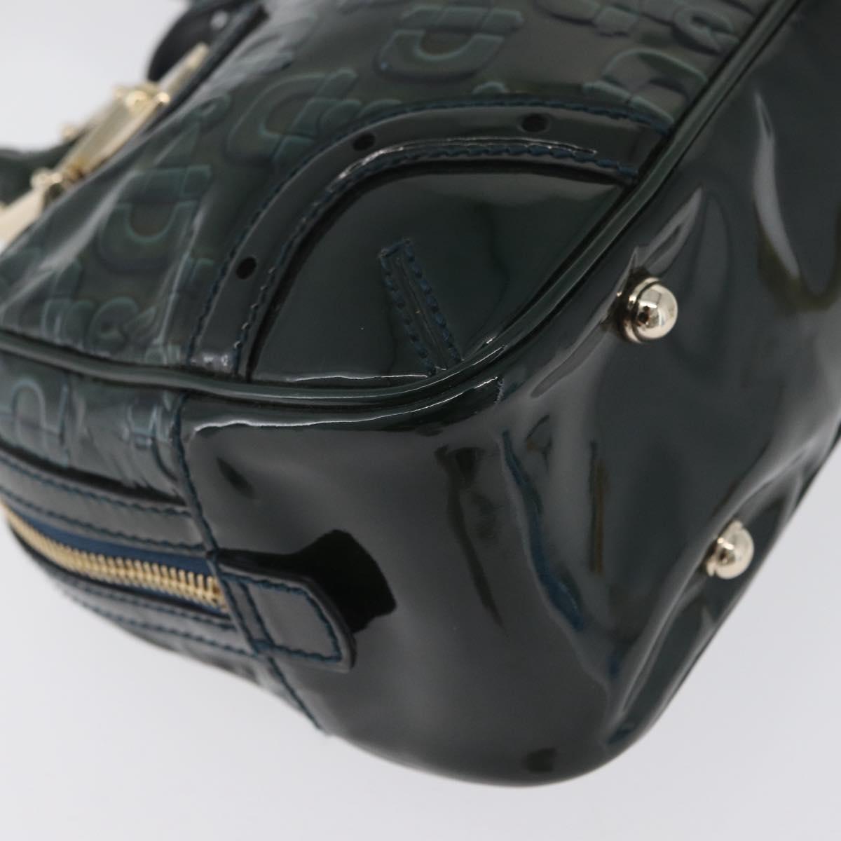GUCCI Horsebit Hand Bag Patent leather Green Gold 145772 Auth 172977
