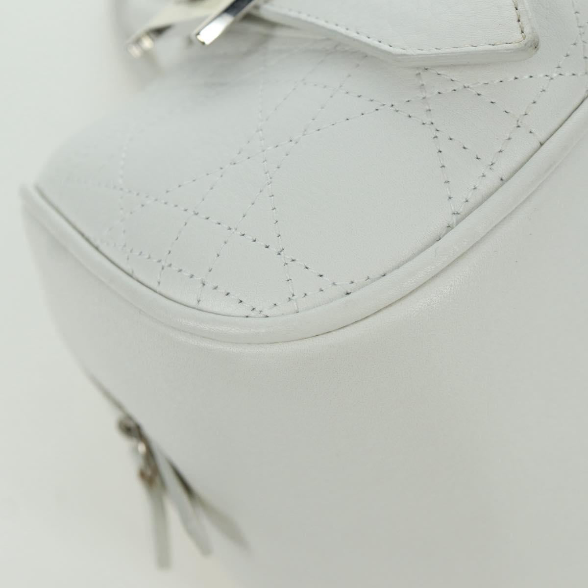 Christian Dior Canage Hand Bag Leather White Silver Auth 172986A