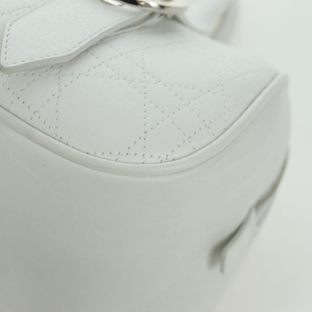 Christian Dior Canage Hand Bag Leather White Silver Auth 172986A