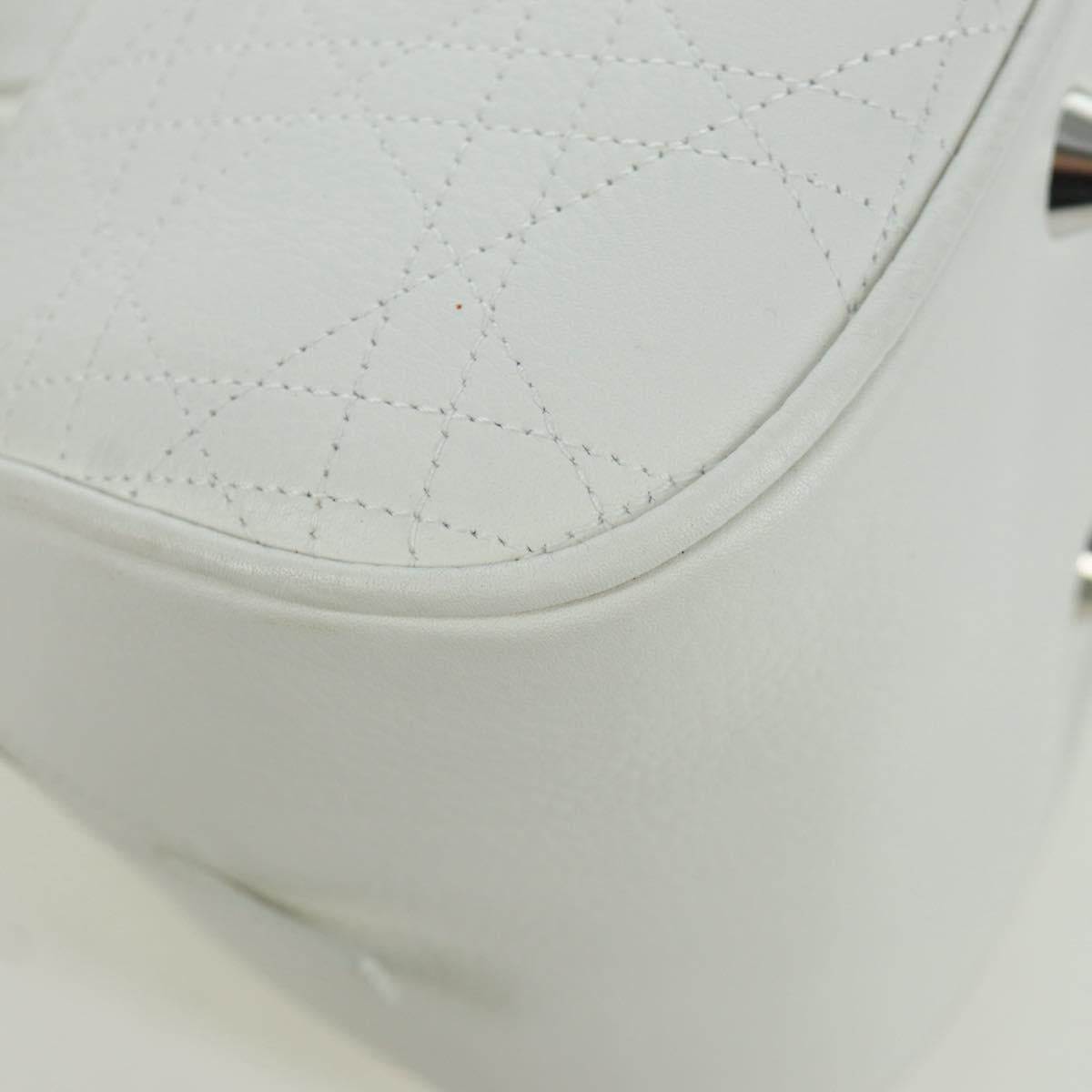 Christian Dior Canage Hand Bag Leather White Silver Auth 172986A
