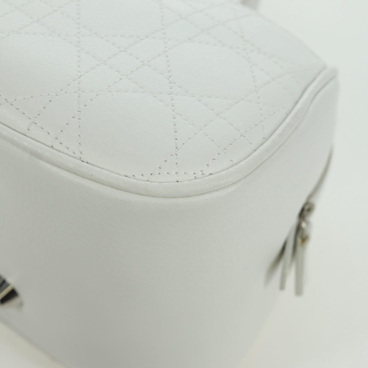 Christian Dior Canage Hand Bag Leather White Silver Auth 172986A