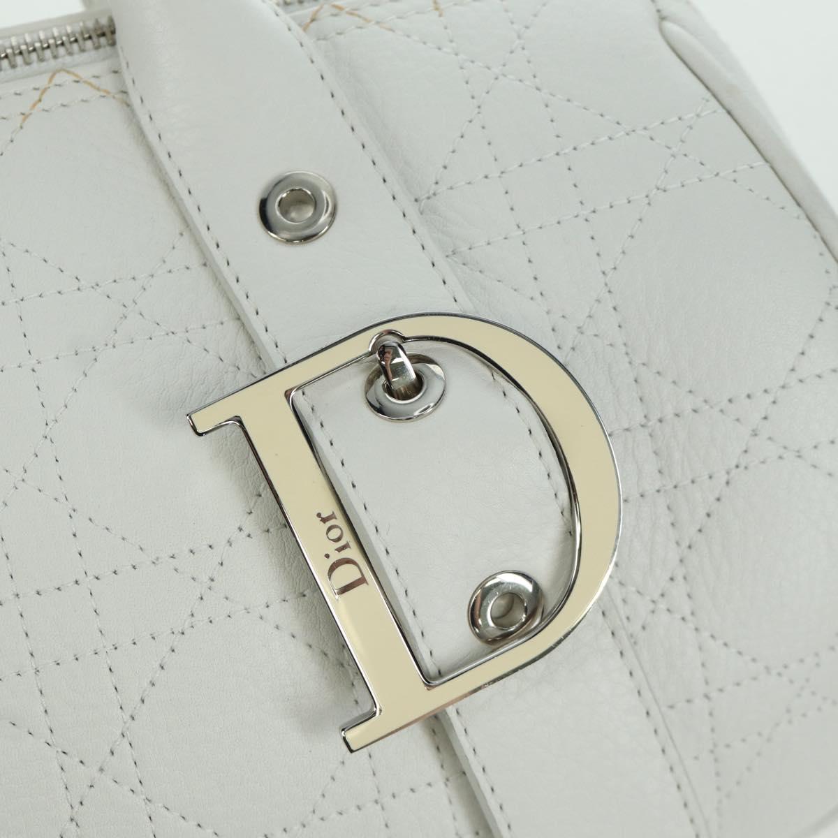 Christian Dior Canage Hand Bag Leather White Silver Auth 172986A