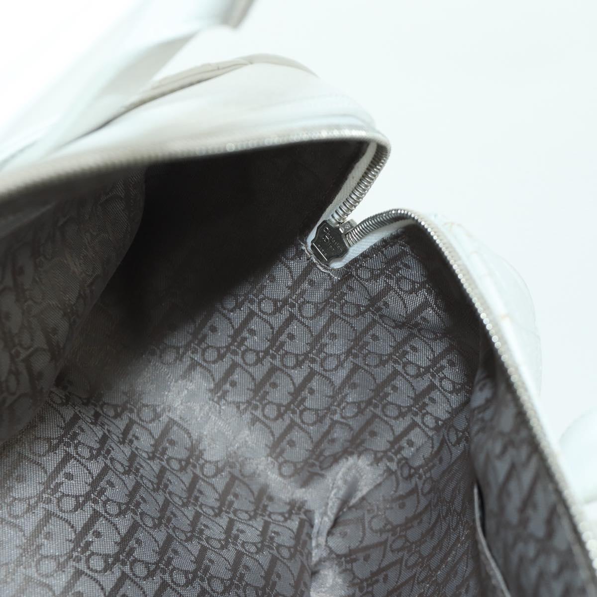 Christian Dior Canage Hand Bag Leather White Silver Auth 172986A