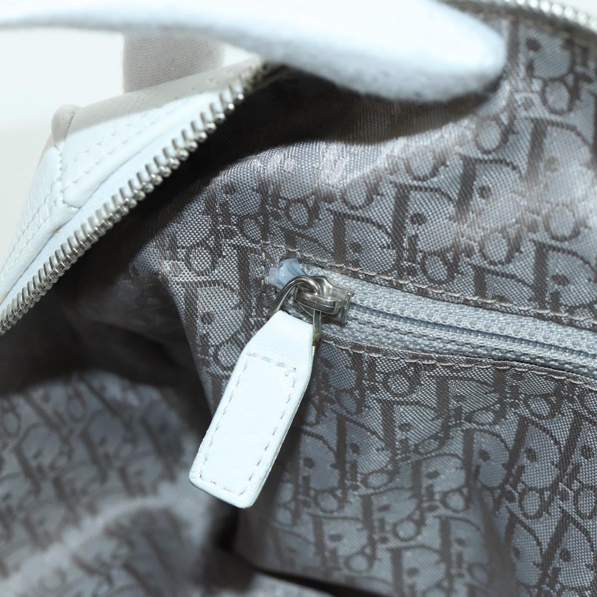 Christian Dior Canage Hand Bag Leather White Silver Auth 172986A