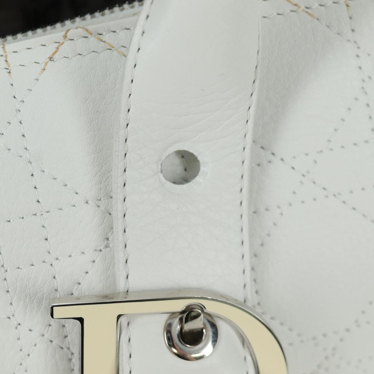 Christian Dior Canage Hand Bag Leather White Silver Auth 172986A