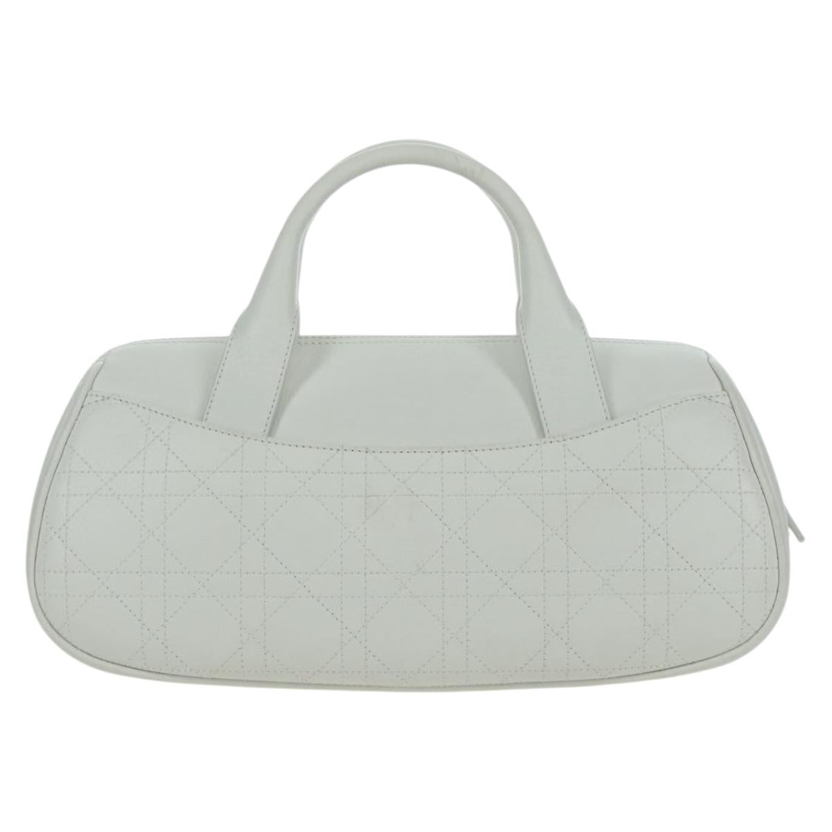 Christian Dior Canage Hand Bag Leather White Silver Auth 172986A