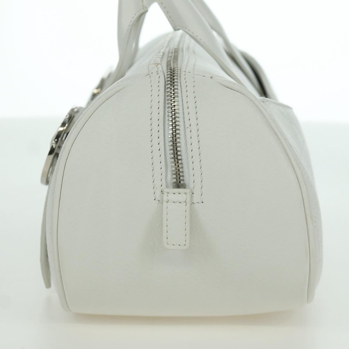 Christian Dior Canage Hand Bag Leather White Silver Auth 172986A
