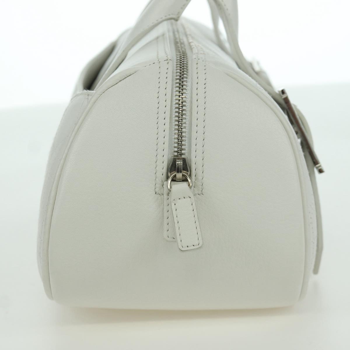 Christian Dior Canage Hand Bag Leather White Silver Auth 172986A