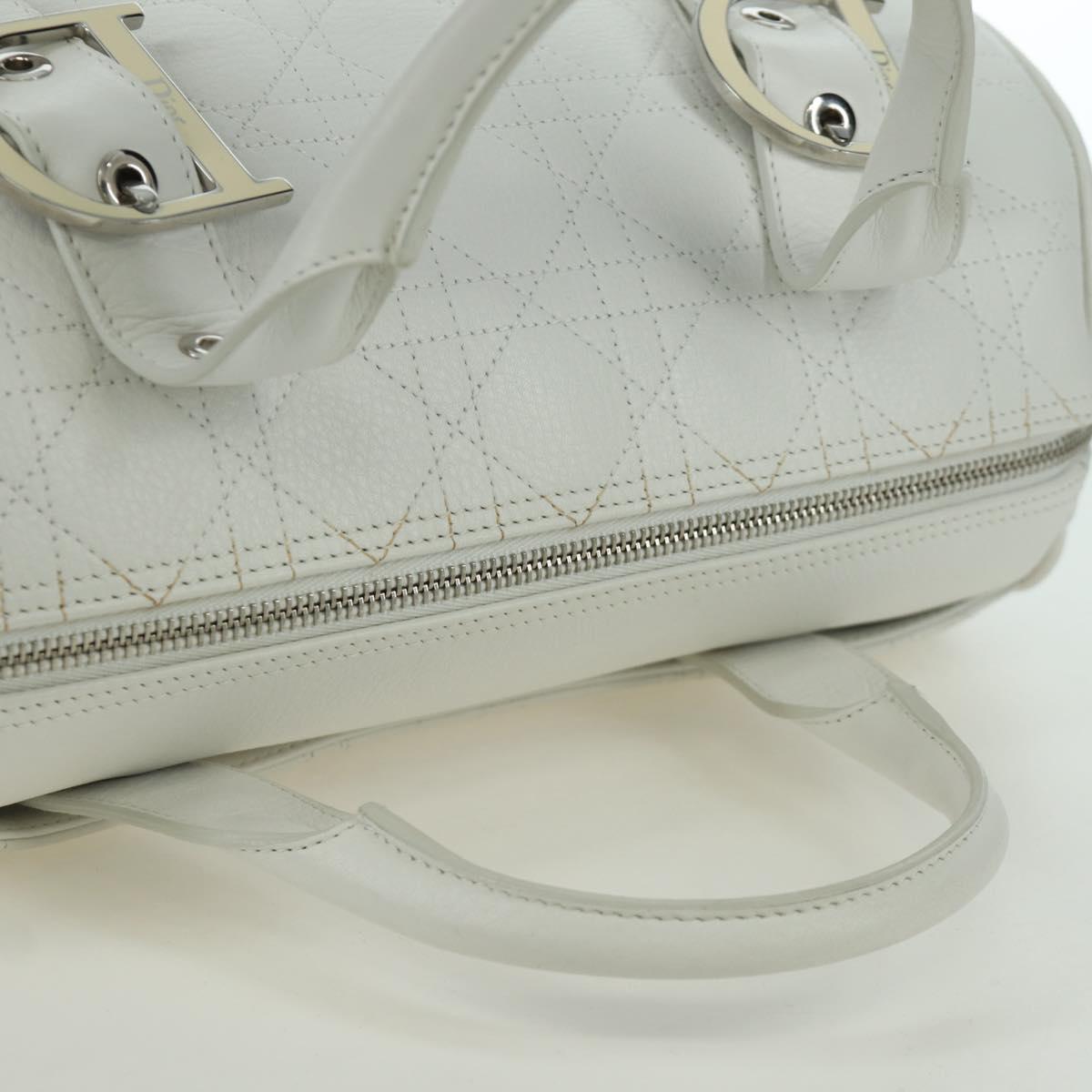 Christian Dior Canage Hand Bag Leather White Silver Auth 172986A