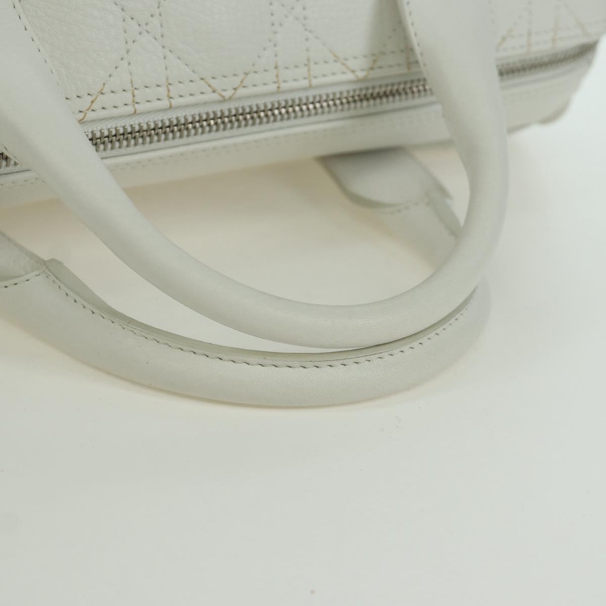 Christian Dior Canage Hand Bag Leather White Silver Auth 172986A