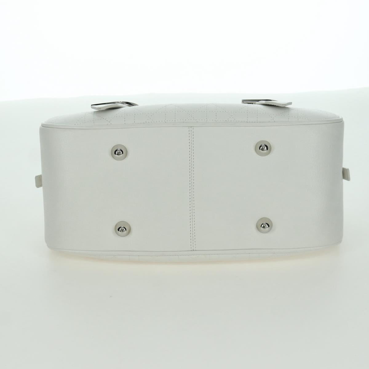 Christian Dior Canage Hand Bag Leather White Silver Auth 172986A
