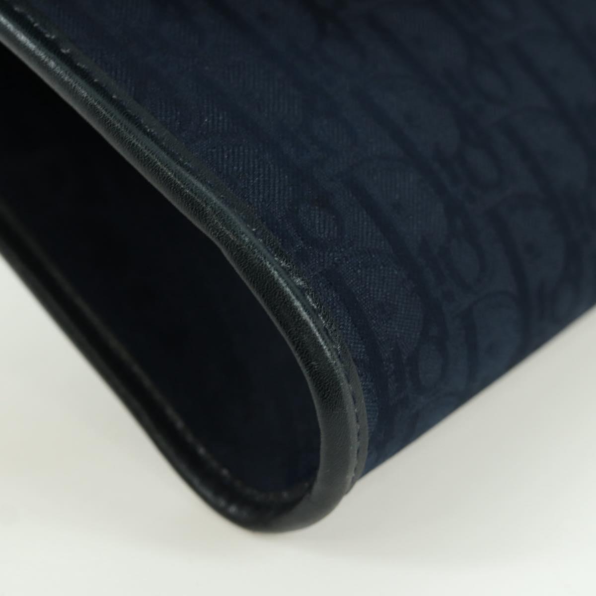 Christian Dior Trotter Canvas Chain Shoulder Bag Navy Gold Auth 172987V