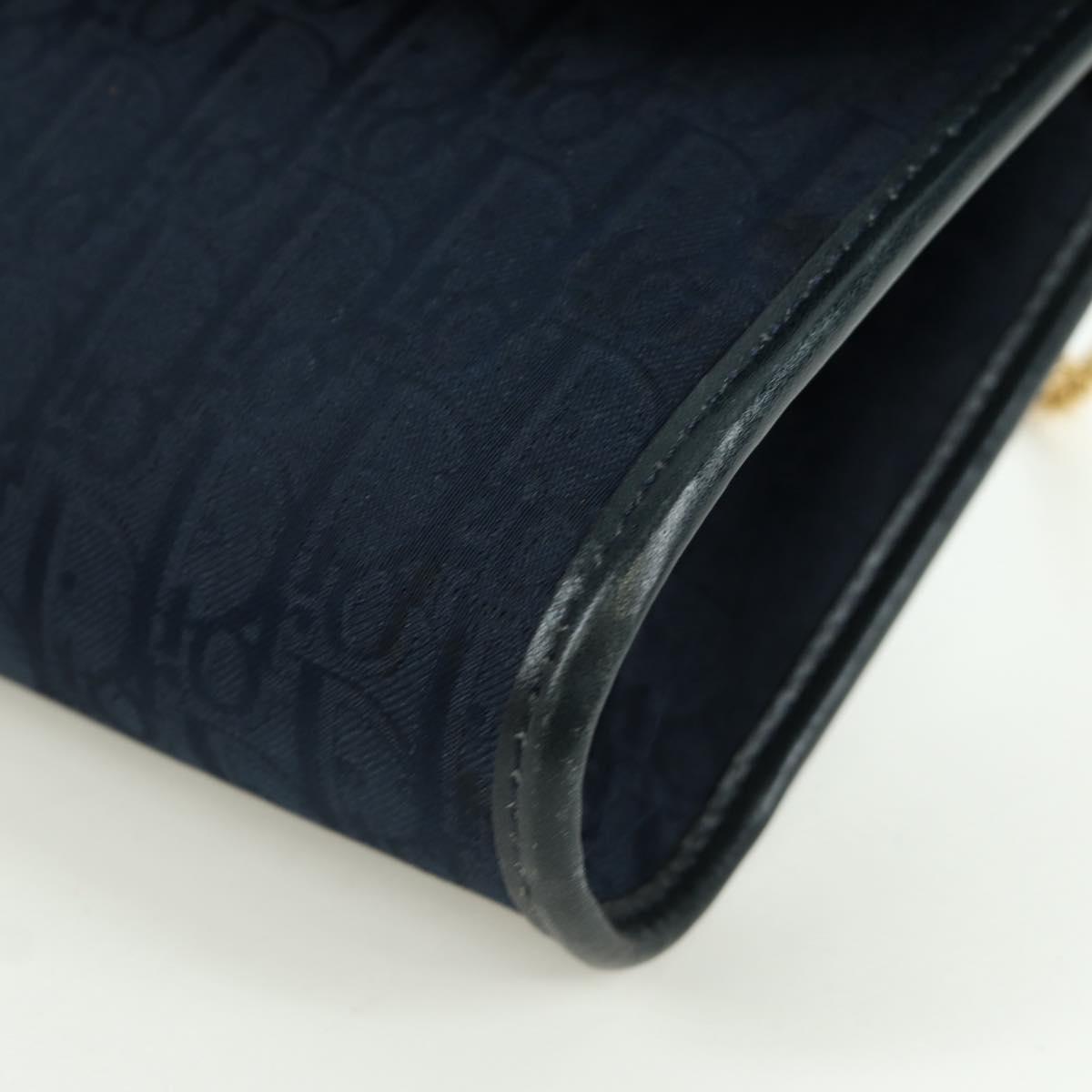 Christian Dior Trotter Canvas Chain Shoulder Bag Navy Gold Auth 172987V