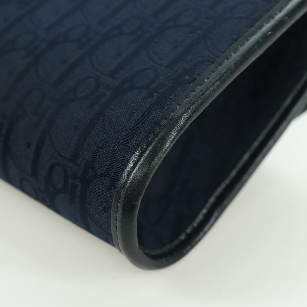 Christian Dior Trotter Canvas Chain Shoulder Bag Navy Gold Auth 172987V