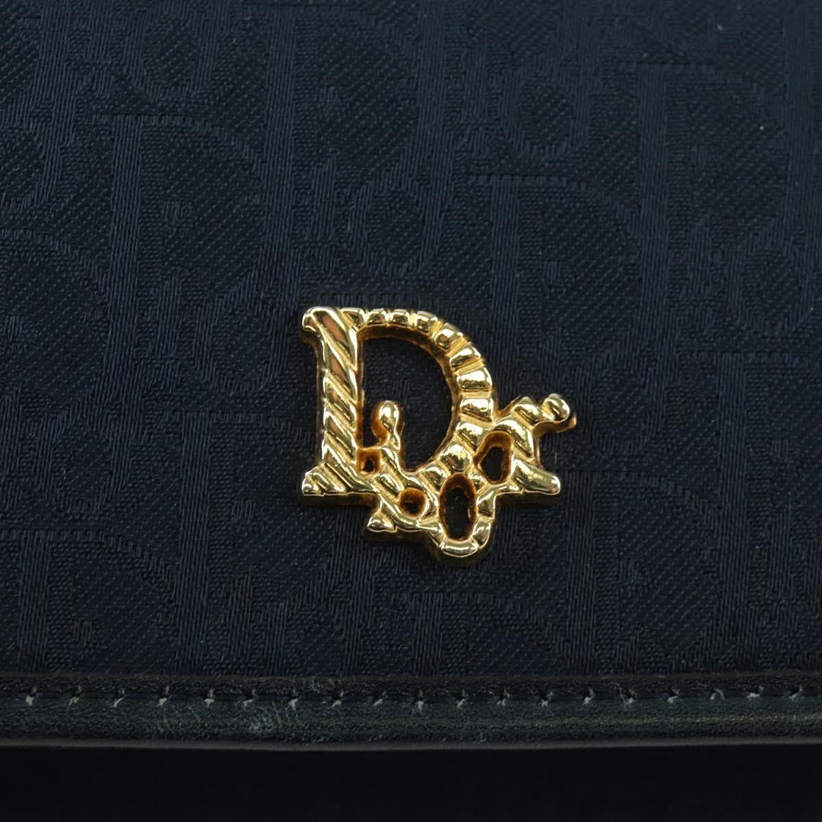 Christian Dior Trotter Canvas Chain Shoulder Bag Navy Gold Auth 172987V