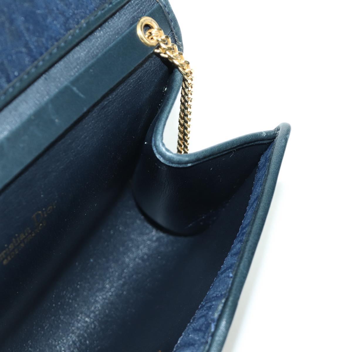 Christian Dior Trotter Canvas Chain Shoulder Bag Navy Gold Auth 172987V