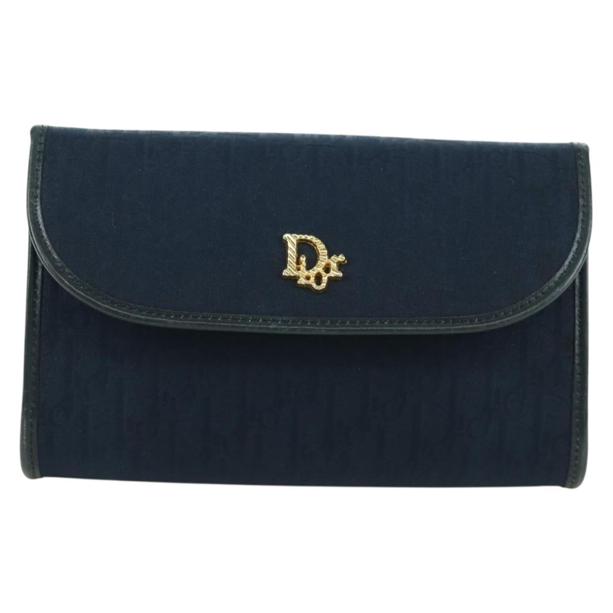 Christian Dior Trotter Canvas Chain Shoulder Bag Navy Gold Auth 172987V