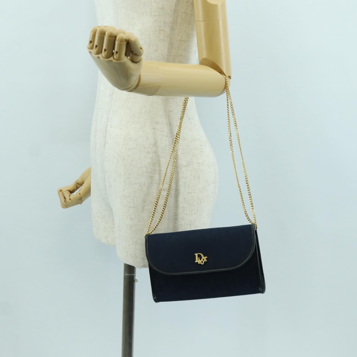 Christian Dior Trotter Canvas Chain Shoulder Bag Navy Gold Auth 172987V