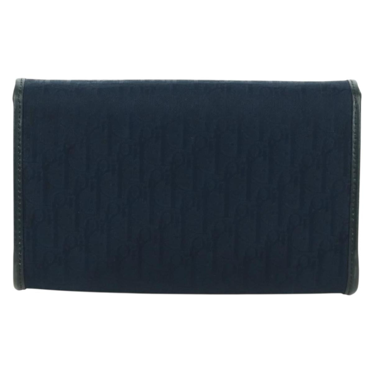 Christian Dior Trotter Canvas Chain Shoulder Bag Navy Gold Auth 172987V