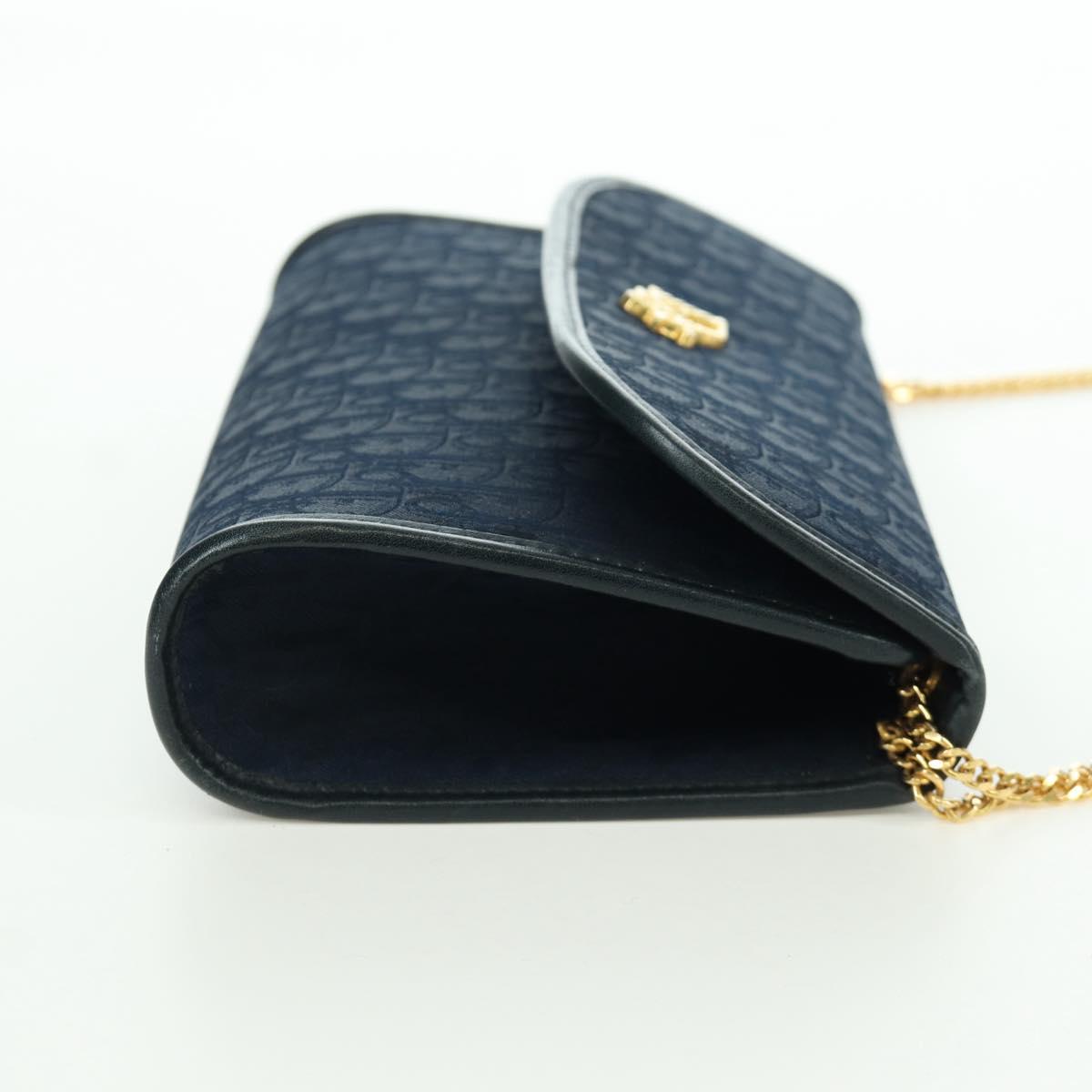 Christian Dior Trotter Canvas Chain Shoulder Bag Navy Gold Auth 172987V