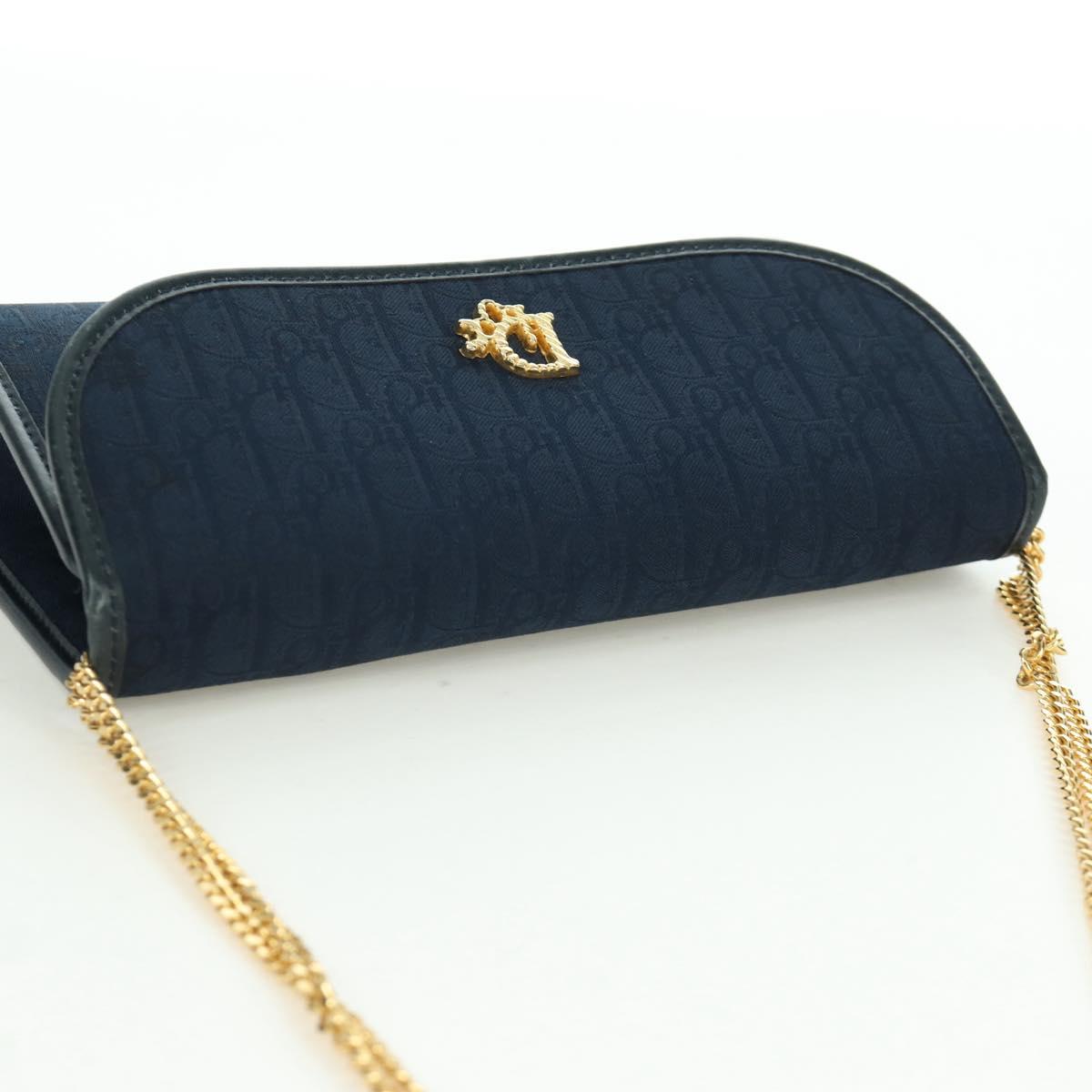 Christian Dior Trotter Canvas Chain Shoulder Bag Navy Gold Auth 172987V