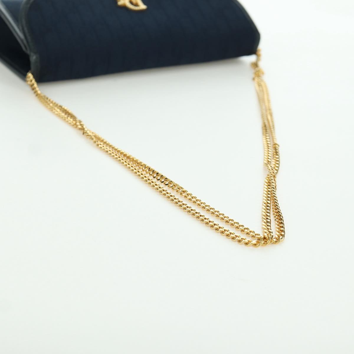 Christian Dior Trotter Canvas Chain Shoulder Bag Navy Gold Auth 172987V
