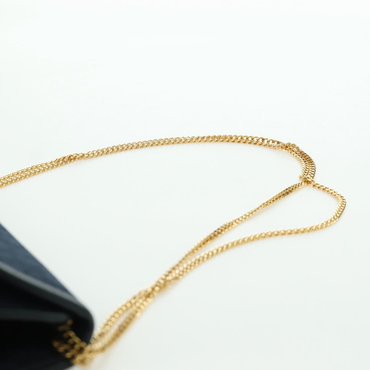 Christian Dior Trotter Canvas Chain Shoulder Bag Navy Gold Auth 172987V