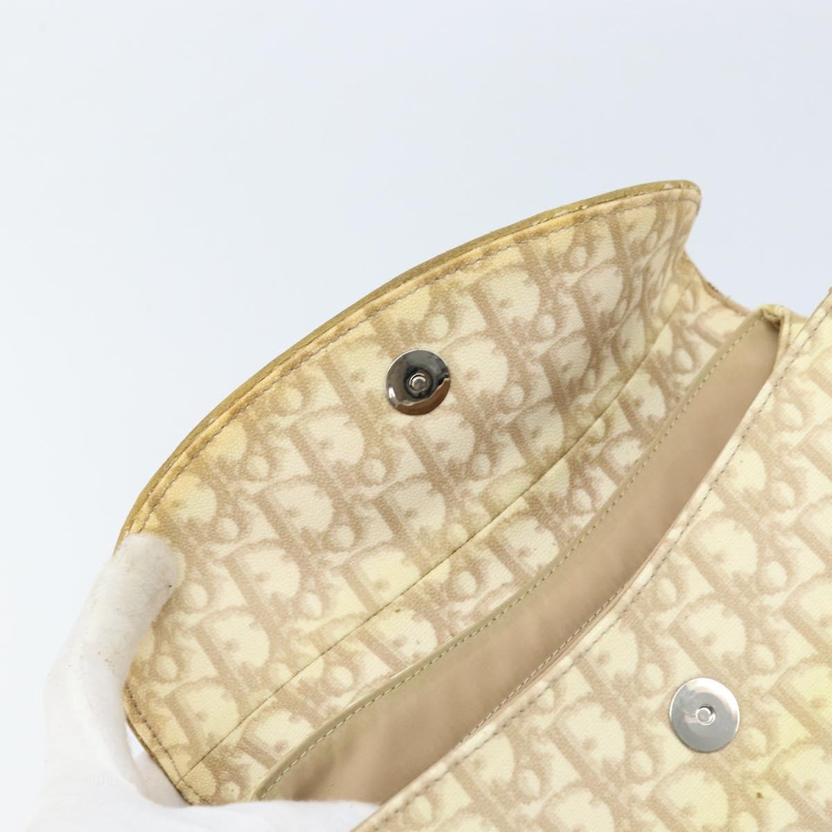 Christian Dior Trotter Canvas Chain Hand Bag PVC Beige Silver Auth 172988