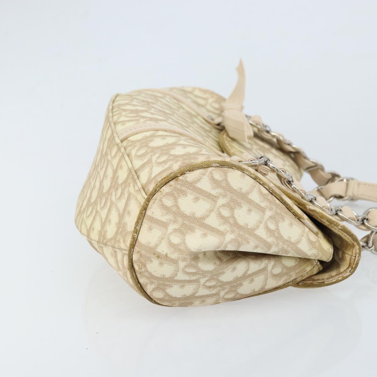 Christian Dior Trotter Canvas Chain Hand Bag PVC Beige Silver Auth 172988