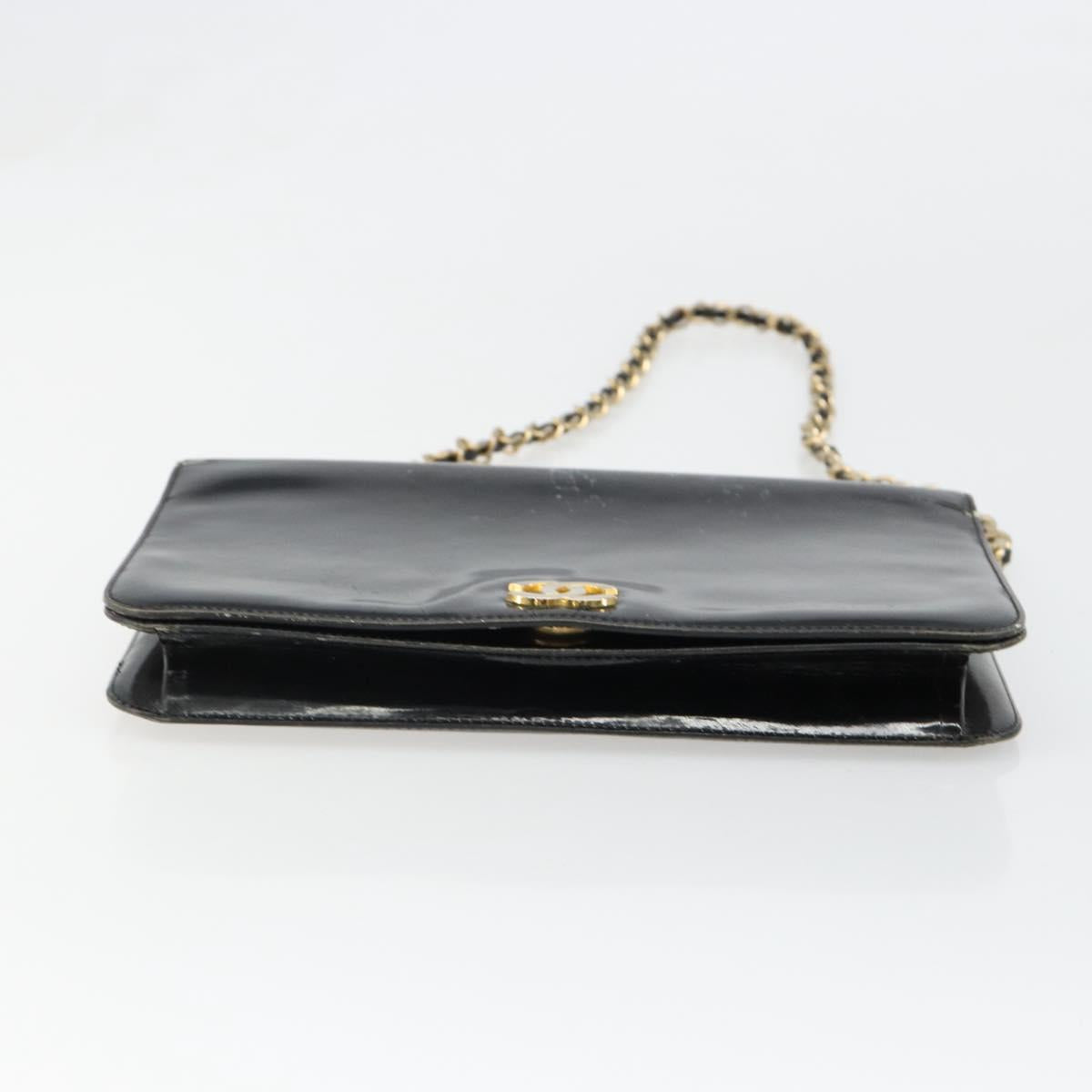 CHANEL Chain Shoulder Bag Patent leather Black Gold CC Auth 172993