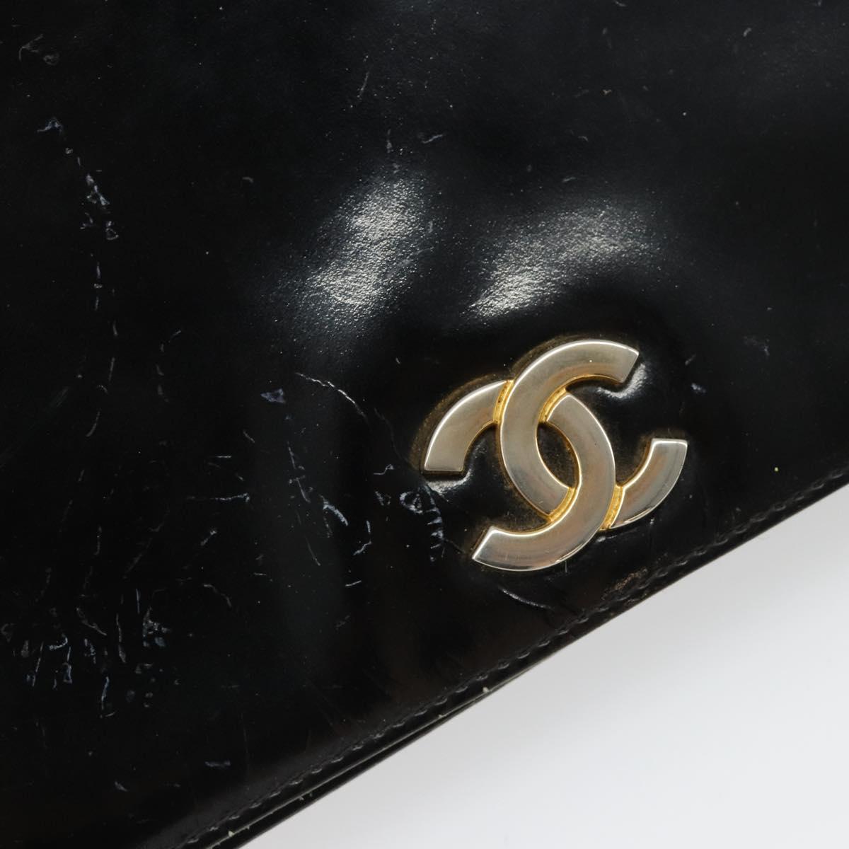 CHANEL Chain Shoulder Bag Patent leather Black Gold CC Auth 172993