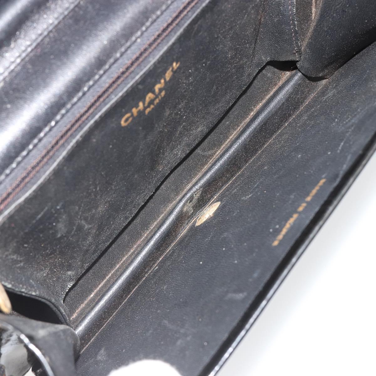 CHANEL Chain Shoulder Bag Patent leather Black Gold CC Auth 172993