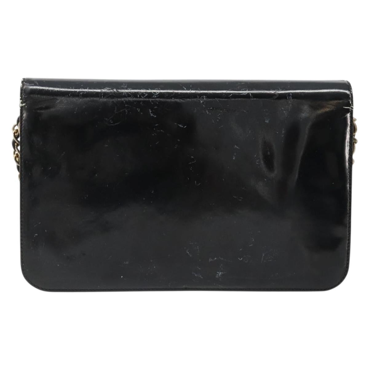 CHANEL Chain Shoulder Bag Patent leather Black Gold CC Auth 172993