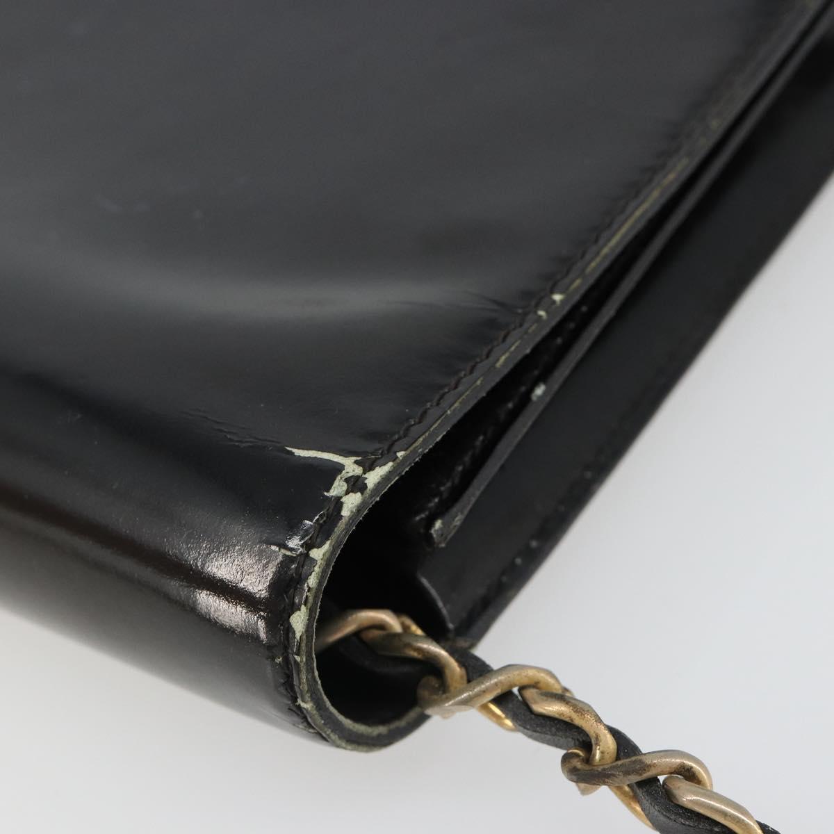CHANEL Chain Shoulder Bag Patent leather Black Gold CC Auth 172993