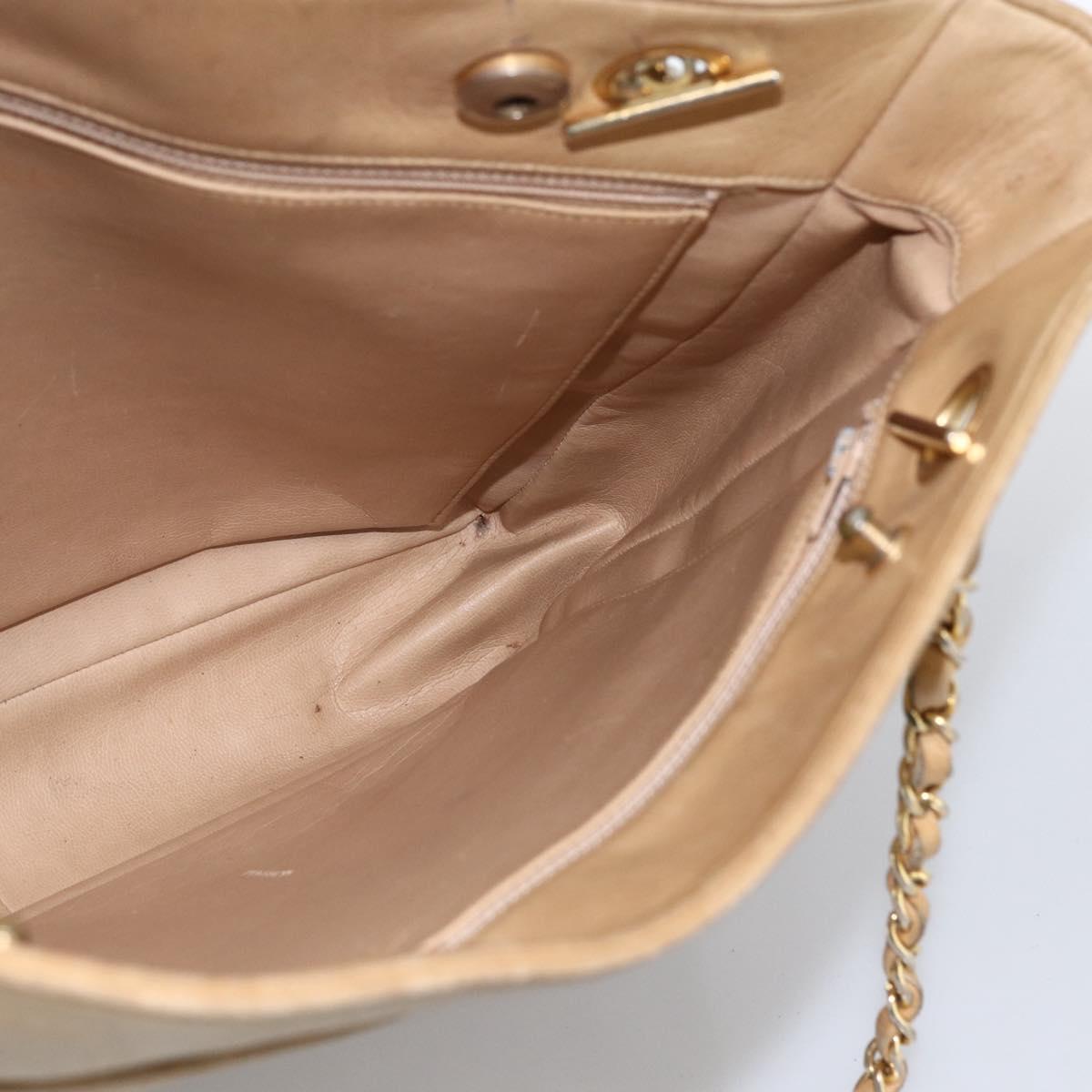 CHANEL Matelasse Chain Shoulder Bag Lamb Skin Beige Gold CC Auth 172997