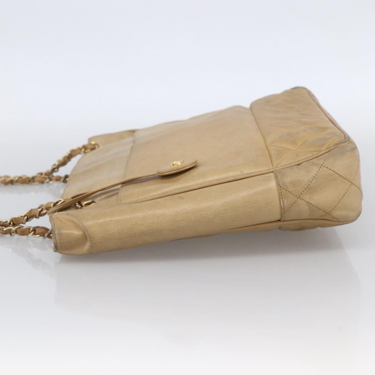 CHANEL Matelasse Chain Shoulder Bag Lamb Skin Beige Gold CC Auth 172997