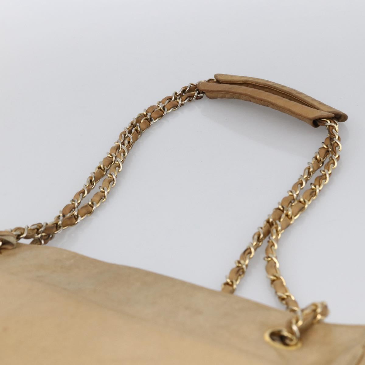 CHANEL Matelasse Chain Shoulder Bag Lamb Skin Beige Gold CC Auth 172997