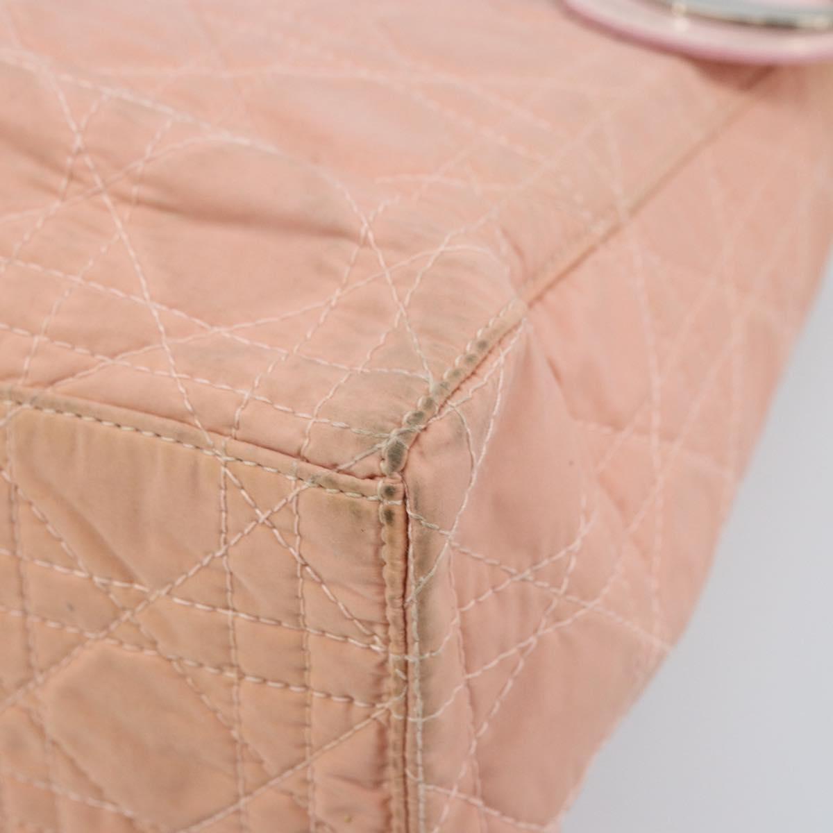 Christian Dior Lady Dior Hand Bag Nylon Pink Silver Auth 173001