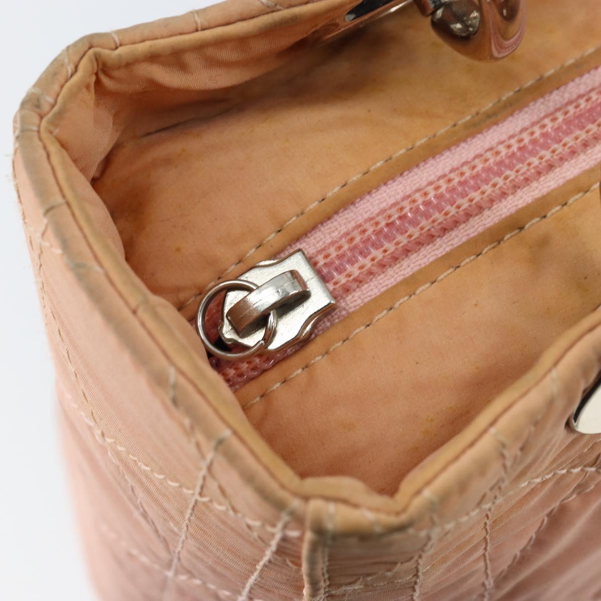 Christian Dior Lady Dior Hand Bag Nylon Pink Silver Auth 173001