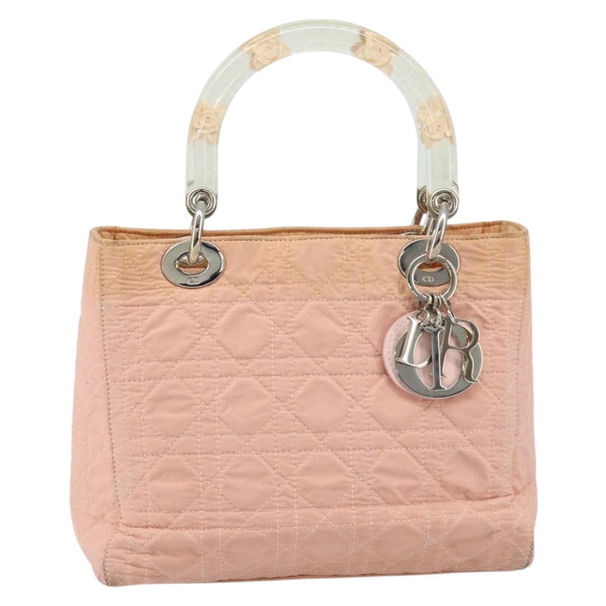 Christian Dior Lady Dior Hand Bag Nylon Pink Silver Auth 173001