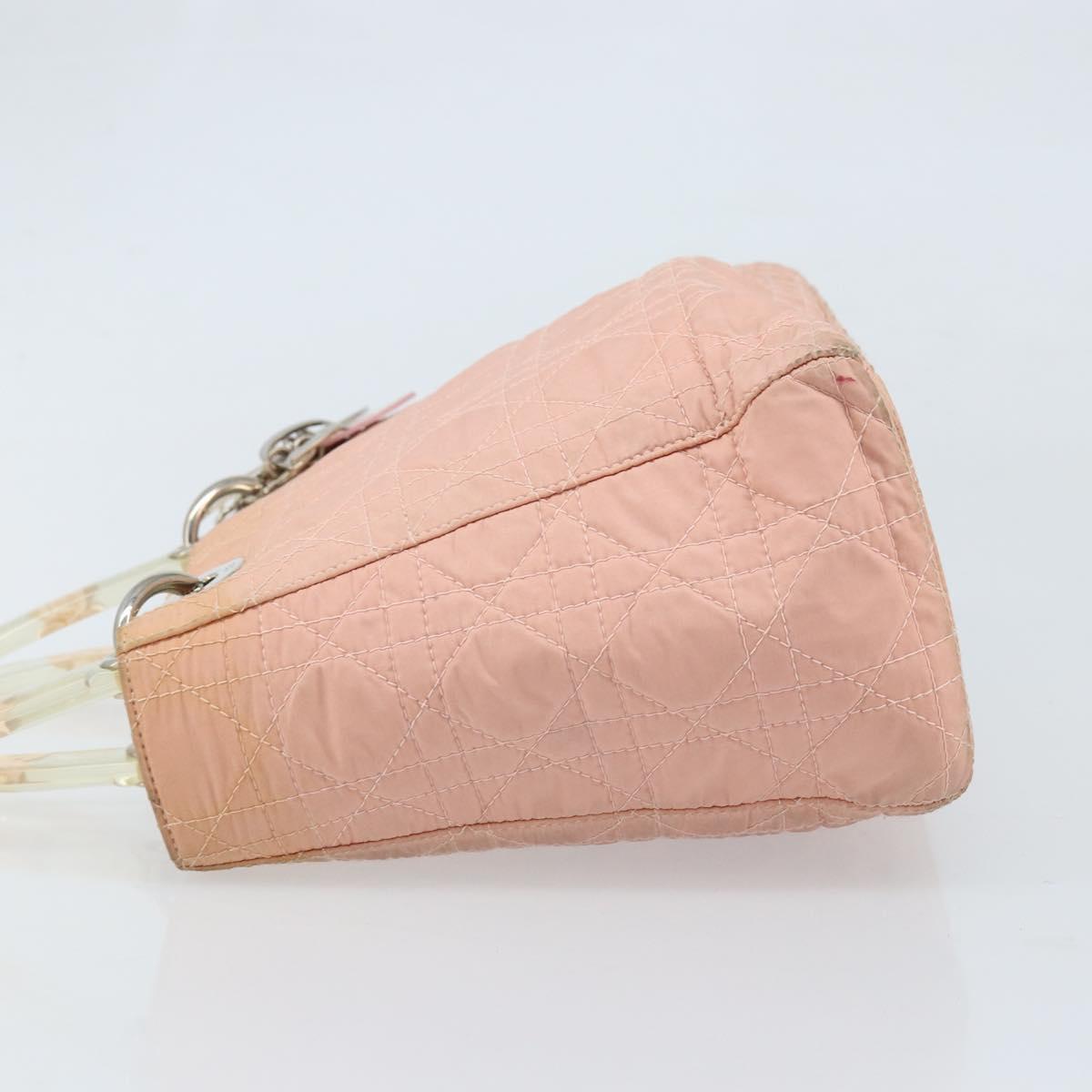 Christian Dior Lady Dior Hand Bag Nylon Pink Silver Auth 173001
