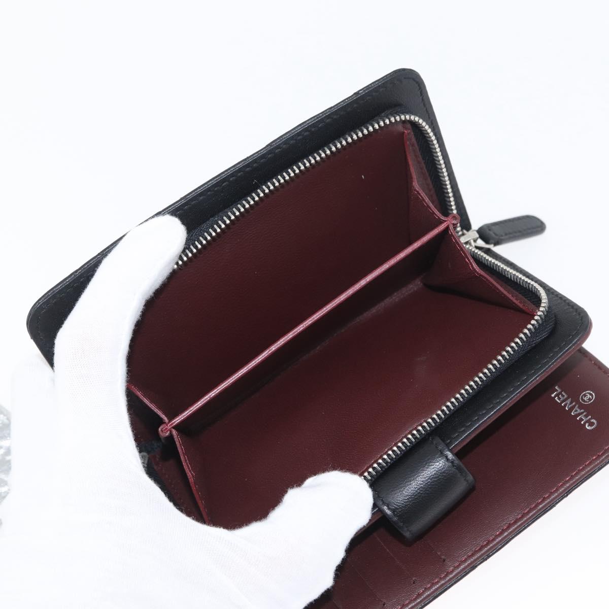 CHANEL Matelasse Bifold Wallet Lamb Skin Black Silver CC Auth 173017SAV