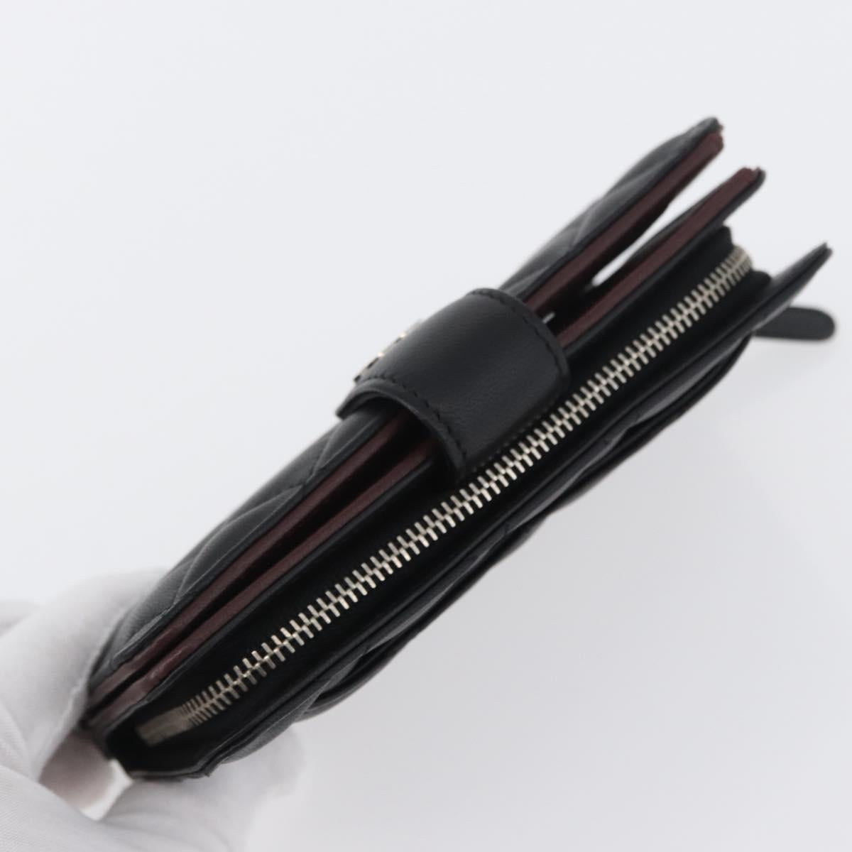 CHANEL Matelasse Bifold Wallet Lamb Skin Black Silver CC Auth 173017SAV