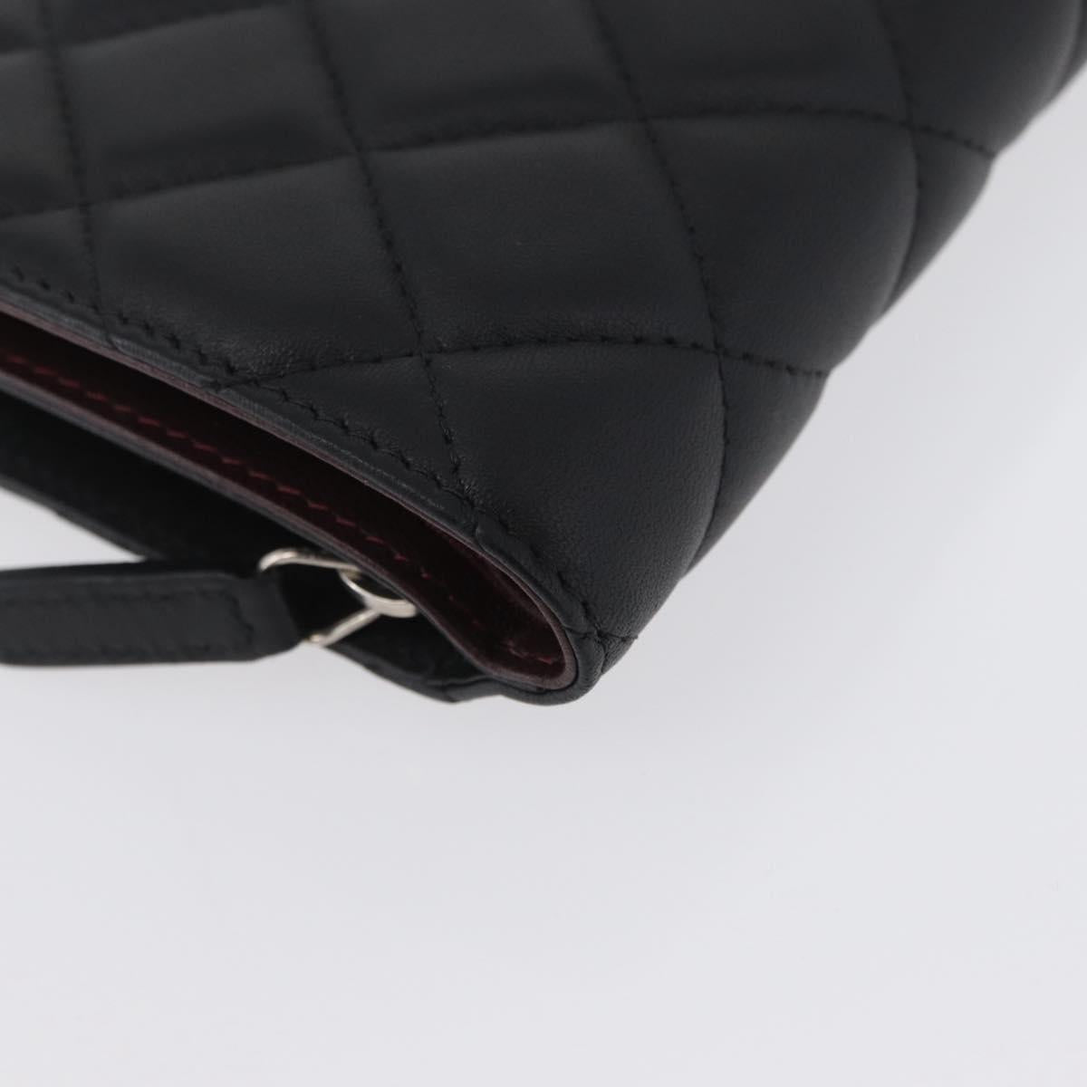 CHANEL Matelasse Bifold Wallet Lamb Skin Black Silver CC Auth 173017SAV