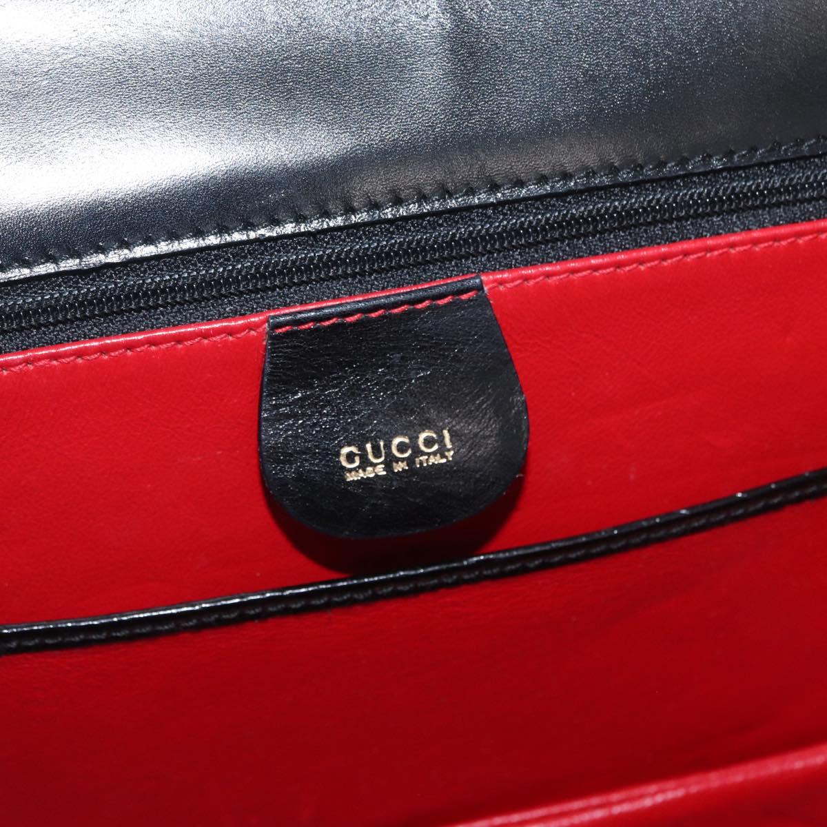 GUCCI Bamboo Hand Bag Leather Black Gold 000 1781 0633 Auth 173021
