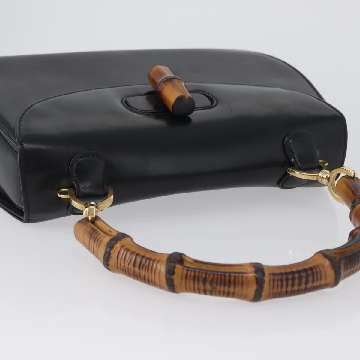 GUCCI Bamboo Hand Bag Leather Black Gold 000 1781 0633 Auth 173021