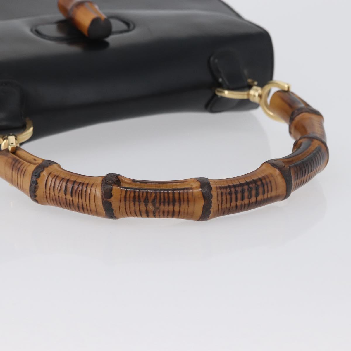 GUCCI Bamboo Hand Bag Leather Black Gold 000 1781 0633 Auth 173021