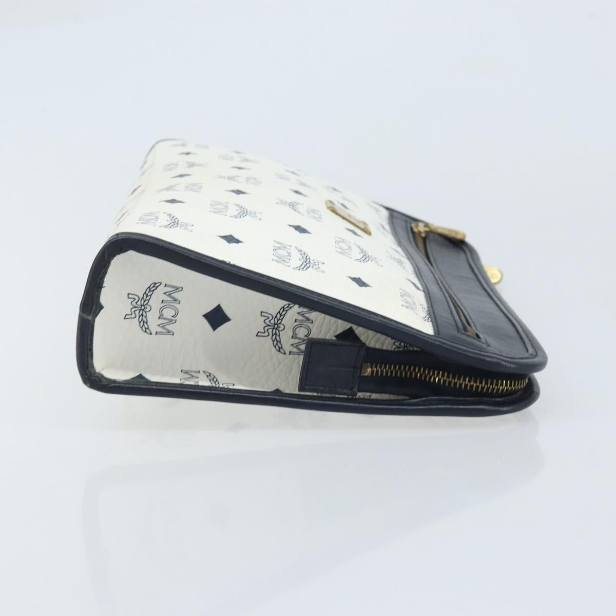 MCM Logogram Vicetos Clutch Bag PVC Leather White Gold Auth 173032A